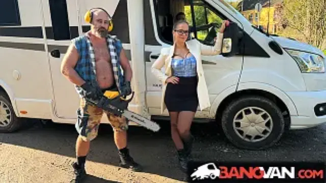 BangVan - Big Titted RV Driver Jennifer Mendez Meets a Real Lamberjack